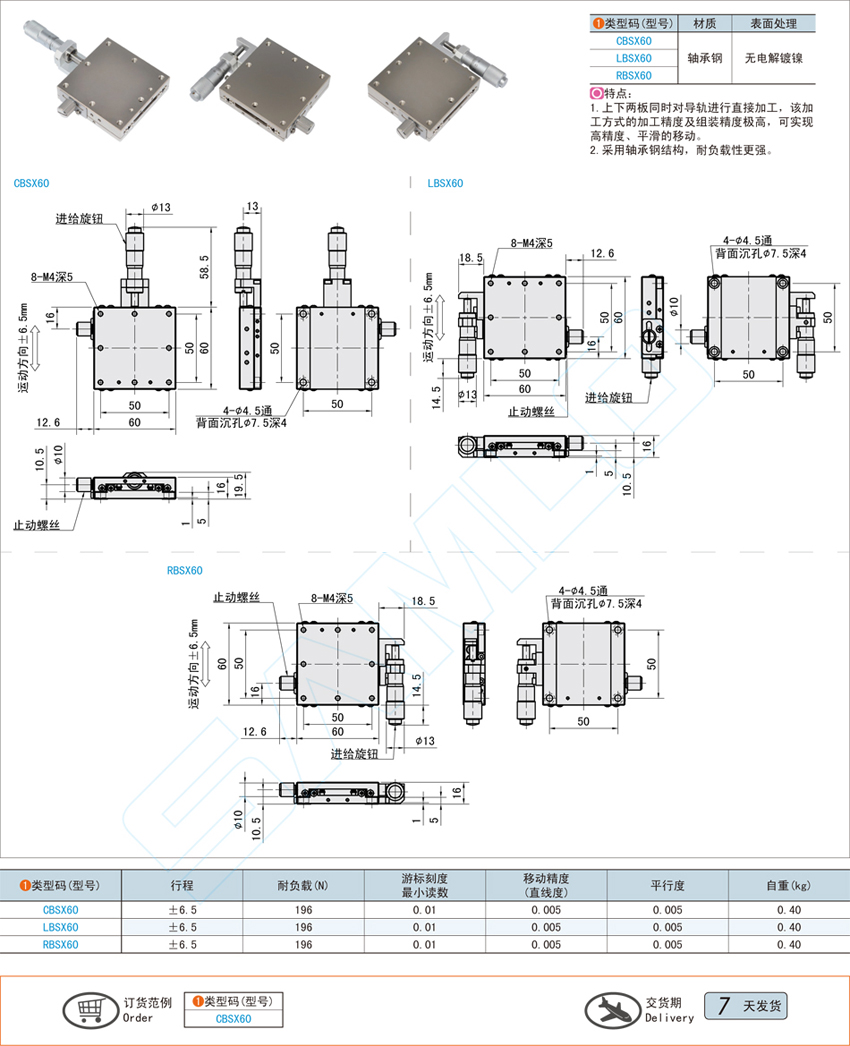 直线滚珠型X轴滑台-60X60@CBSX60 LBSX60 RBSX60