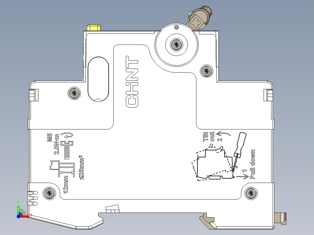 NB5L-40M_2P剩余电流动作断路器三维模型202307前视图