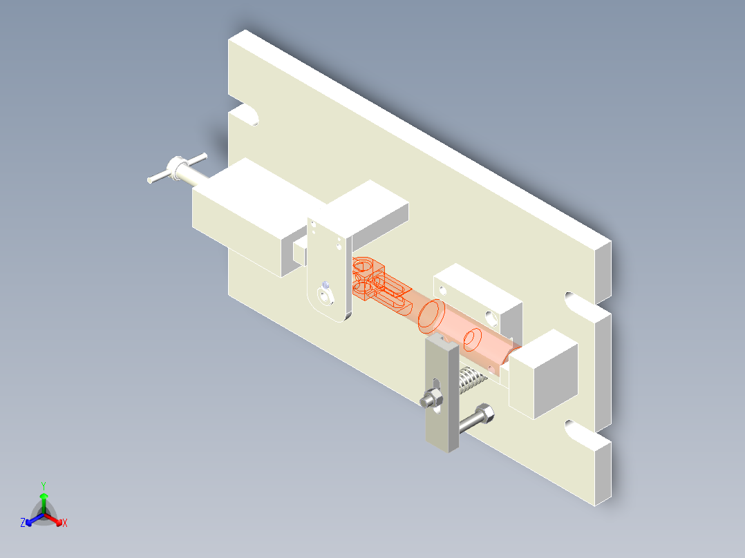 操作手柄钻m6孔夹具资料含三维图二维图说明书.zip主视图