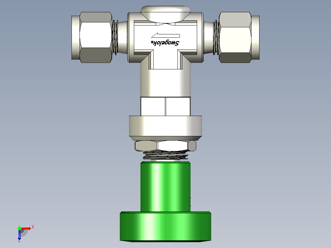 不锈钢高流量计量阀，6毫米世伟洛克管接头俯视图