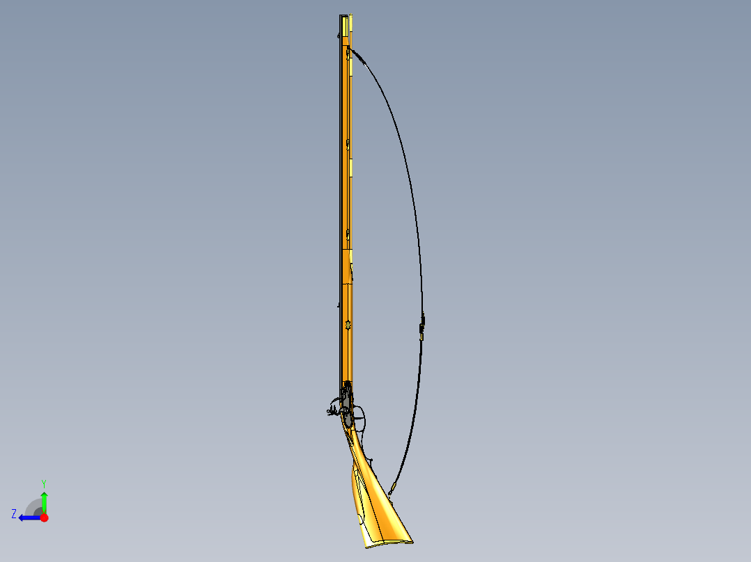 手枪左轮冲锋枪老式狙击步枪设计3D图纸flintlock-longrifle STP IGS STL右视图
