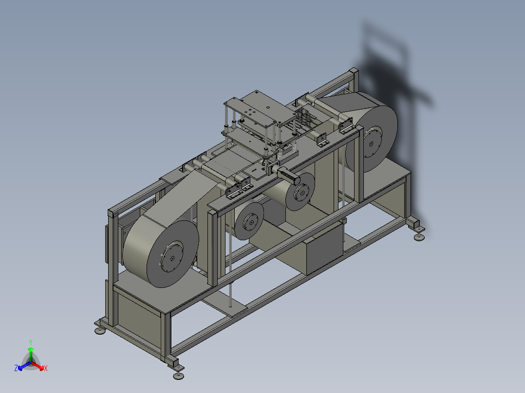 冲裁铝塑膜防拉断卷膜装置正等轴测图