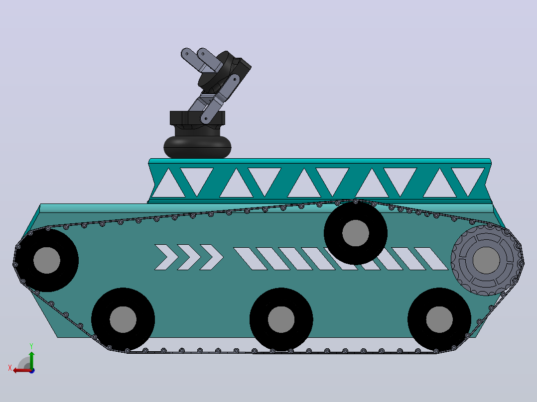 履带车简易结构3D图纸 Solidworks设计后视图