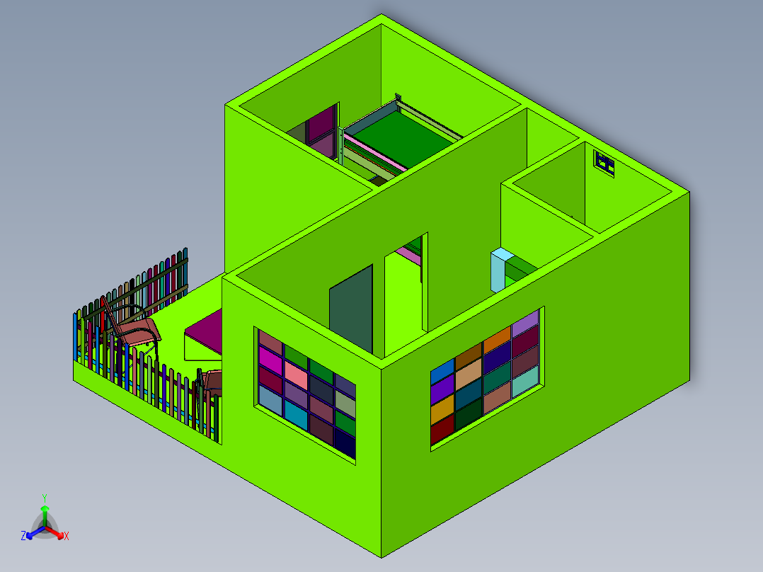 极简单人小户型公寓装修正等轴测图