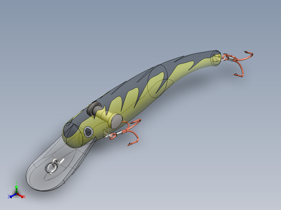 路亚假鱼饵正等轴测图
