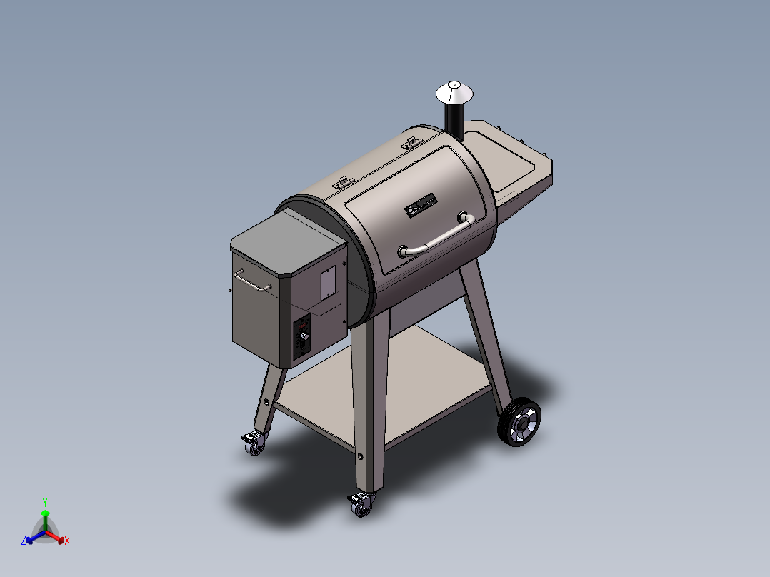 圆筒形颗粒燃料烧烤炉step正等轴测图