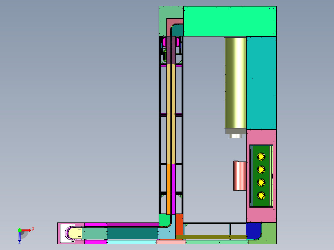 金属罐体喷涂揭膜机俯视图