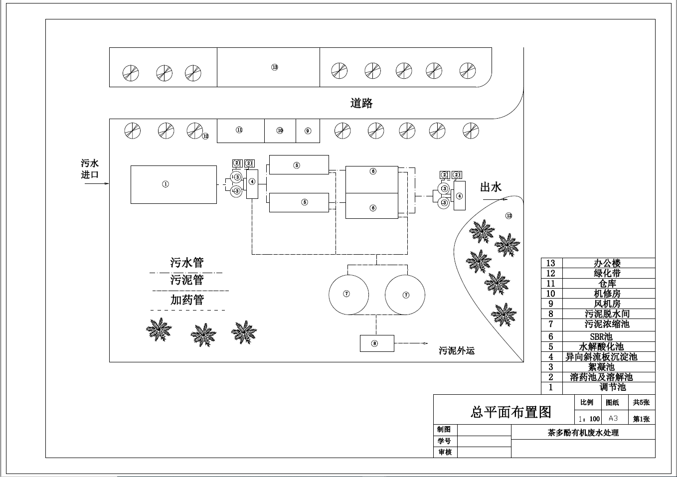 D0714-200m3d茶多酚工业废水污水处理厂设计+CAD+说明书
