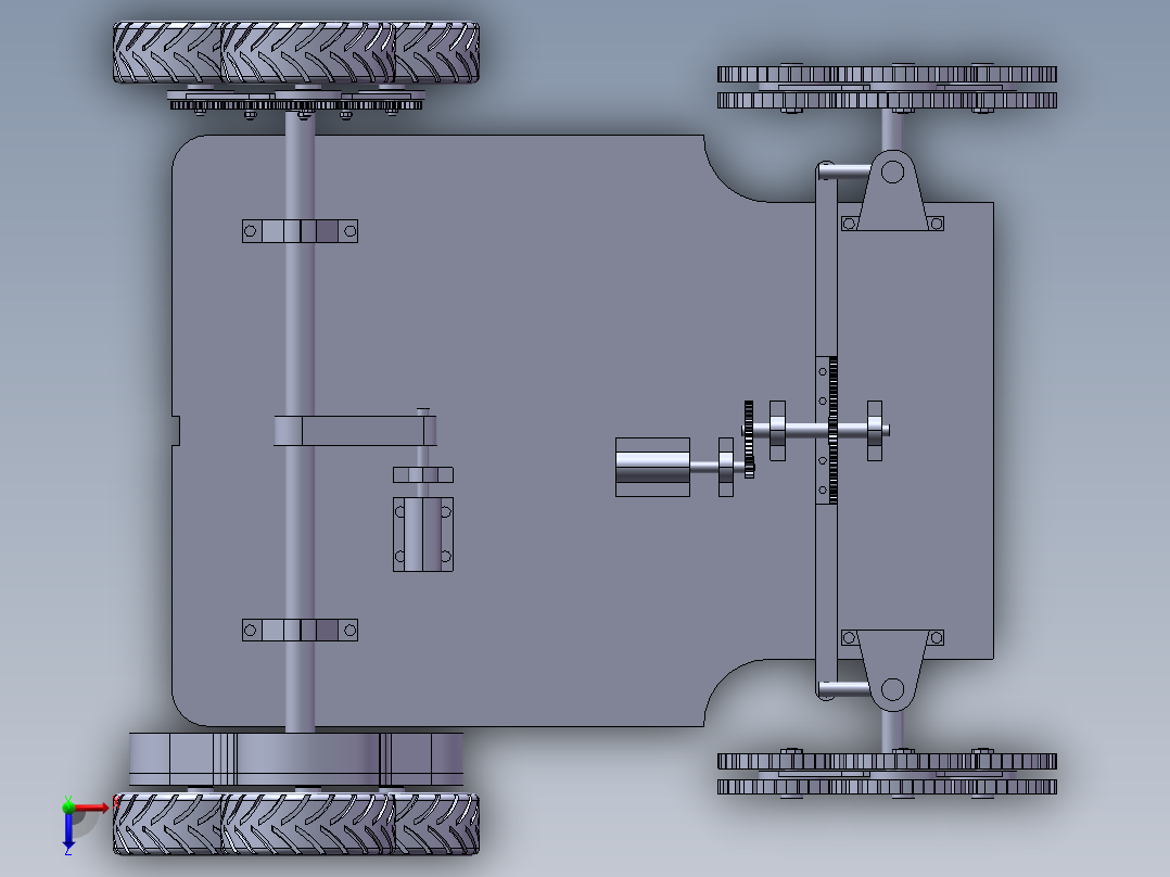 轮式自走型振动采摘机行走系统设计俯视图