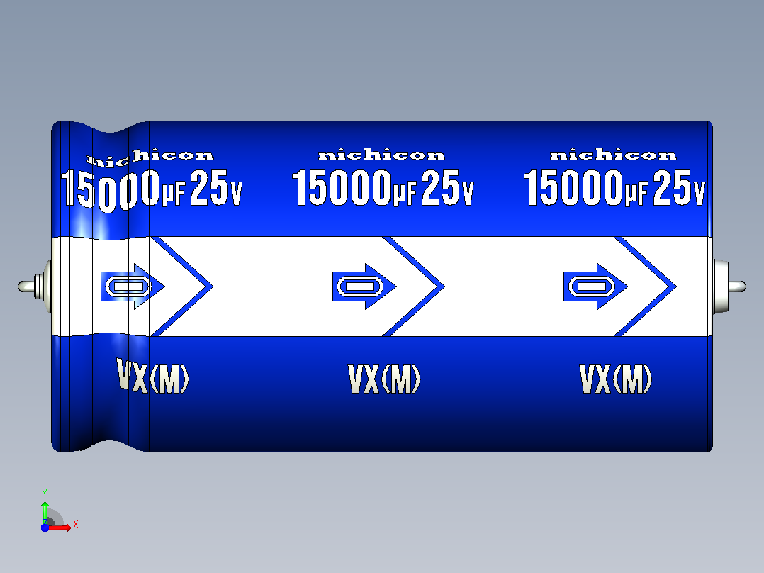 铝制轴向电解电容器。VX系列15000uf 25v。30x60mm毫米。间距65至74毫米。电解镍镉电池前视图