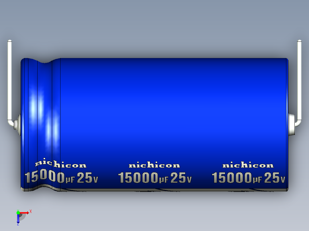 铝制轴向电解电容器。VX系列15000uf 25v。30x60mm毫米。间距65至74毫米。电解镍镉电池俯视图