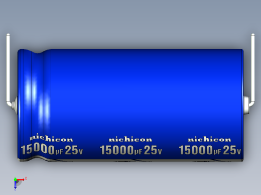 铝制轴向电解电容器。VX系列15000uf 25v。30x60mm毫米。间距65至74毫米。电解镍镉电池俯视缩略图