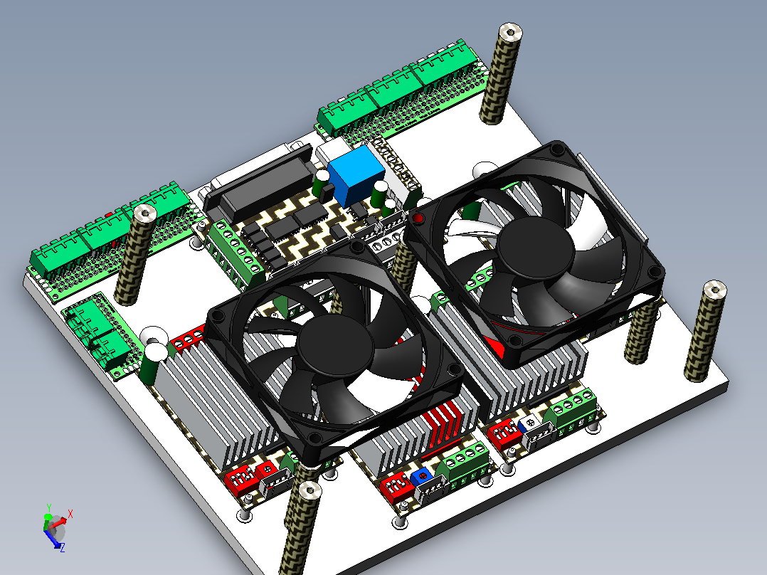 数控单元安装设计(CNC 5Axis控制器);4 个 TB6600 4.5A 驱动器单元3 转换费;2 个风扇 8015主视图