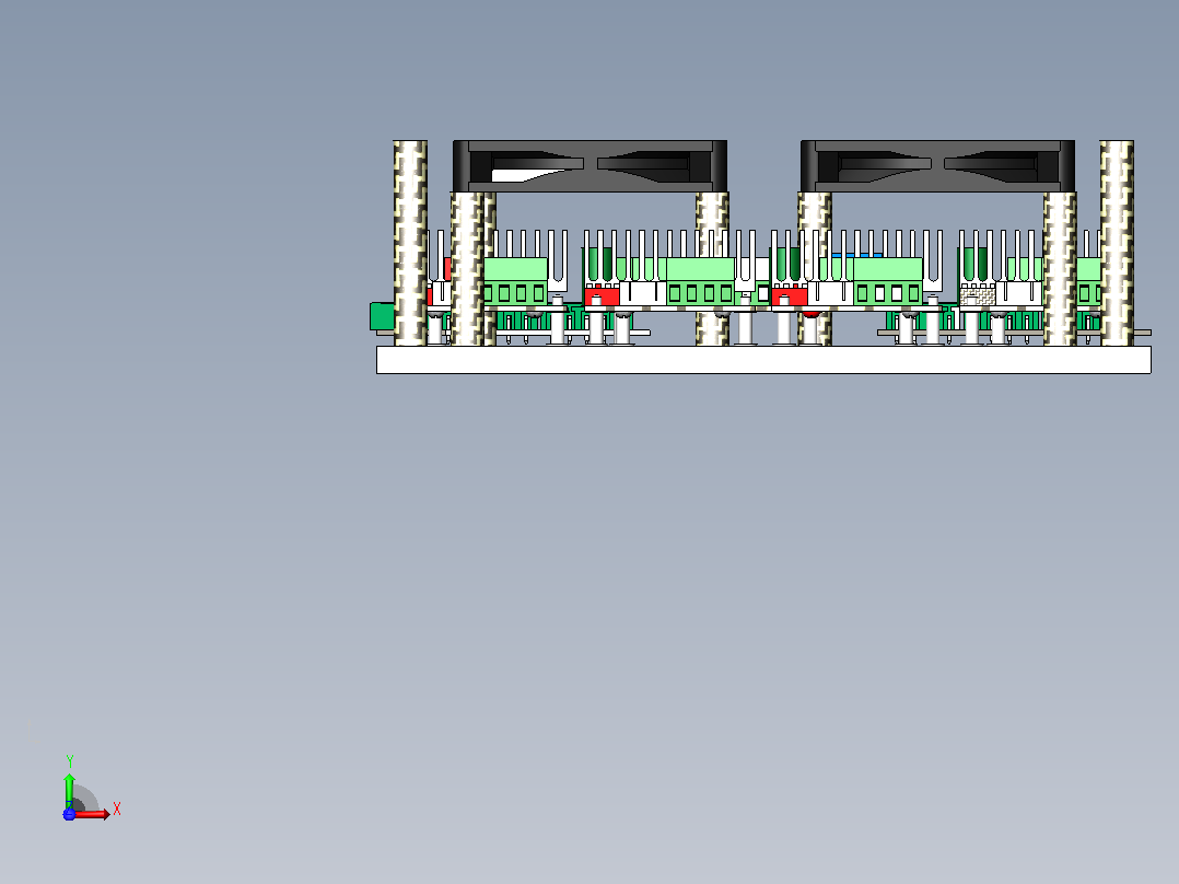 数控单元安装设计(CNC 5Axis控制器);4 个 TB6600 4.5A 驱动器单元3 转换费;2 个风扇 8015前视图
