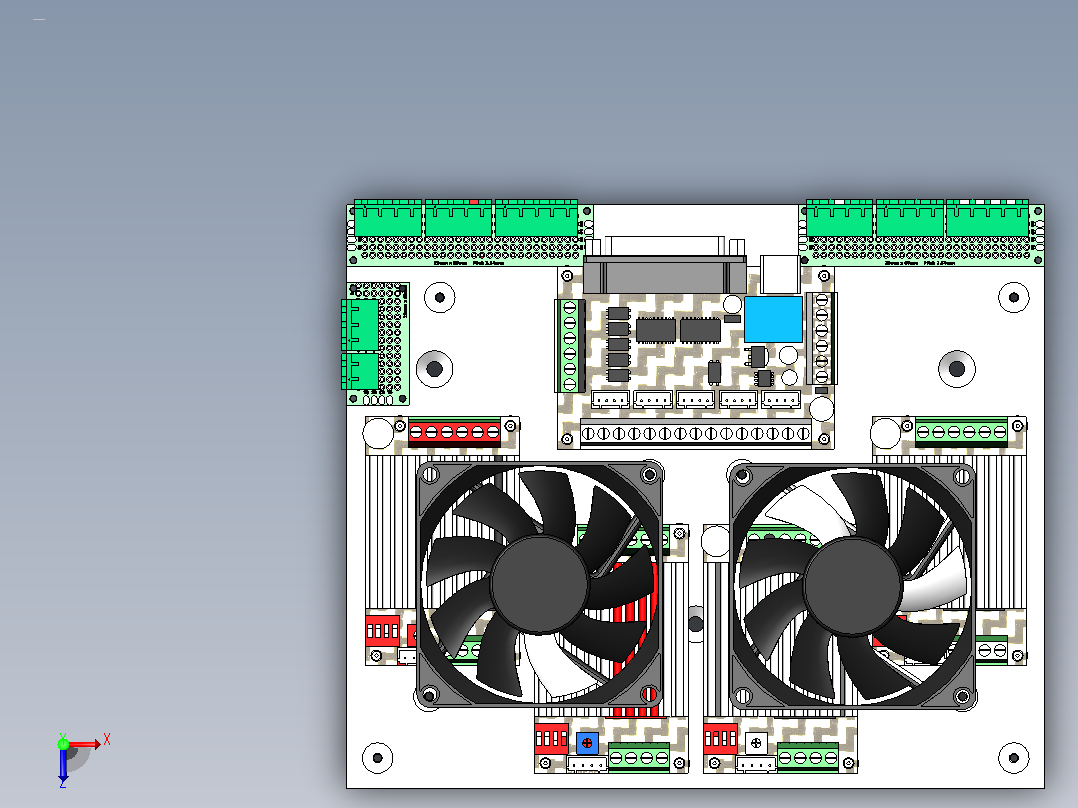 数控单元安装设计(CNC 5Axis控制器);4 个 TB6600 4.5A 驱动器单元3 转换费;2 个风扇 8015俯视图