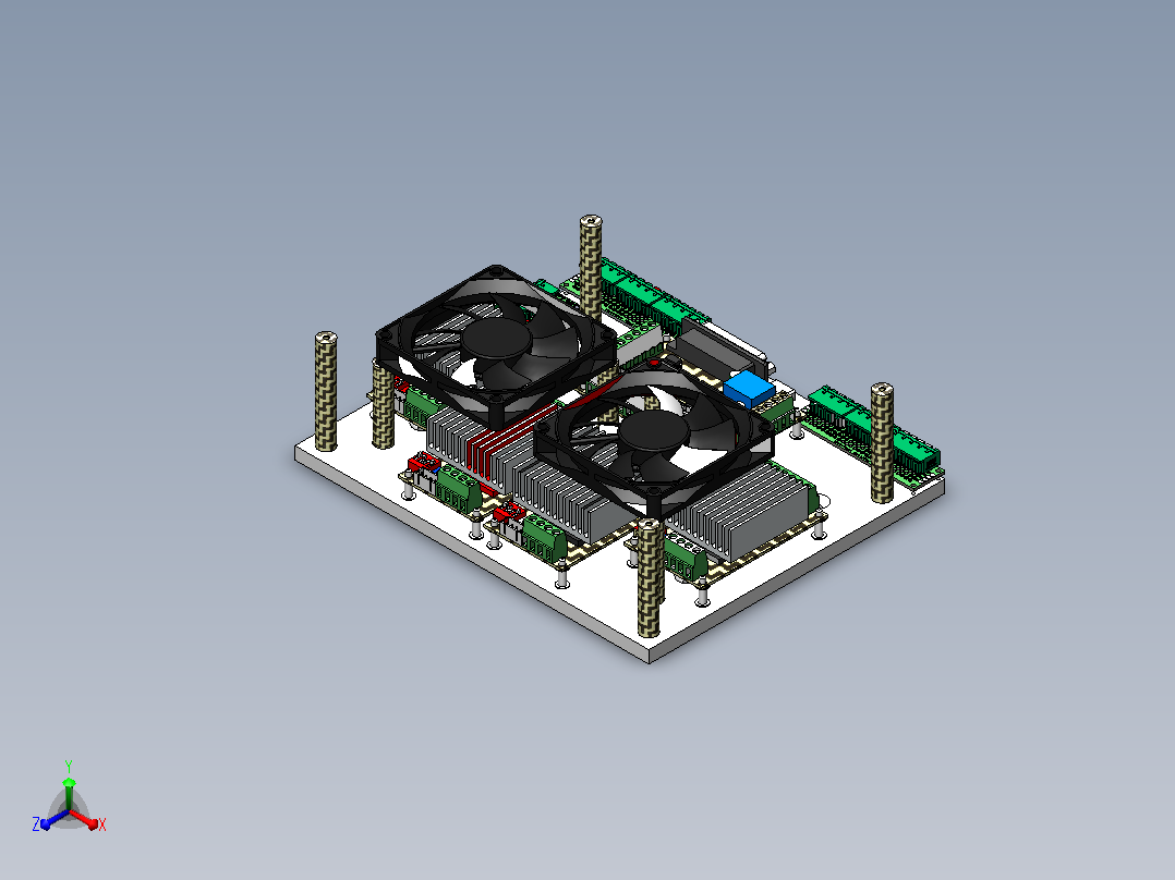 数控单元安装设计(CNC 5Axis控制器);4 个 TB6600 4.5A 驱动器单元3 转换费;2 个风扇 8015正等轴测图
