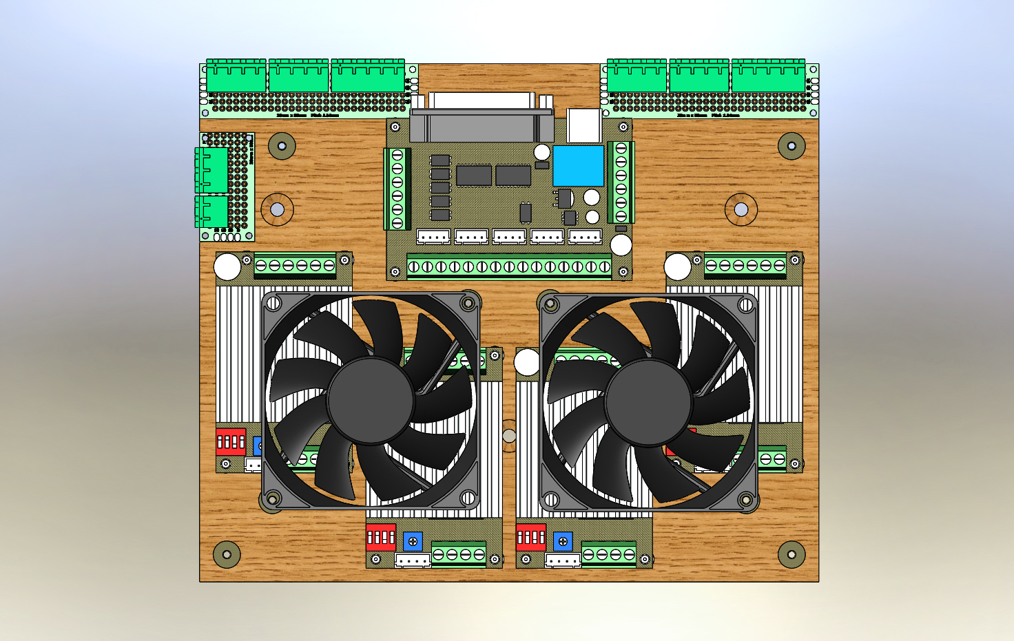 数控单元安装设计(CNC 5Axis控制器);4 个 TB6600 4.5A 驱动器单元3 转换费;2 个风扇 8015