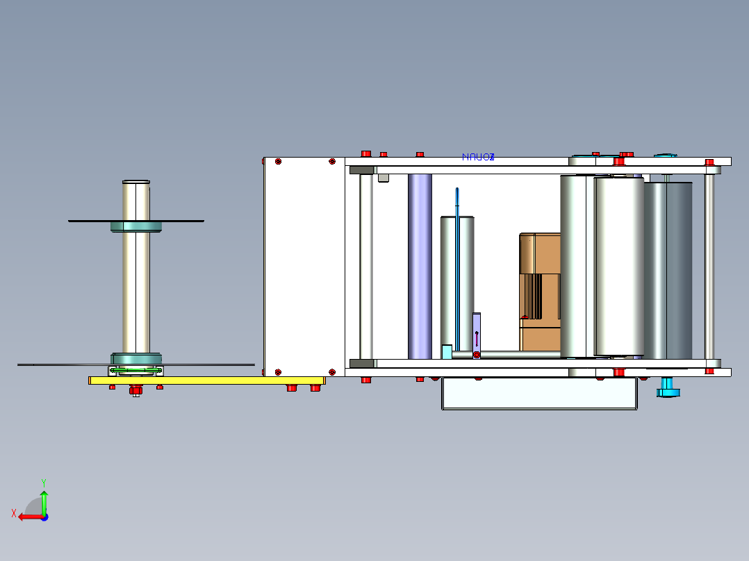 2款圆瓶贴标机3d图纸 适应多规格圆瓶、圆管贴标机3d图纸三维模型后视图