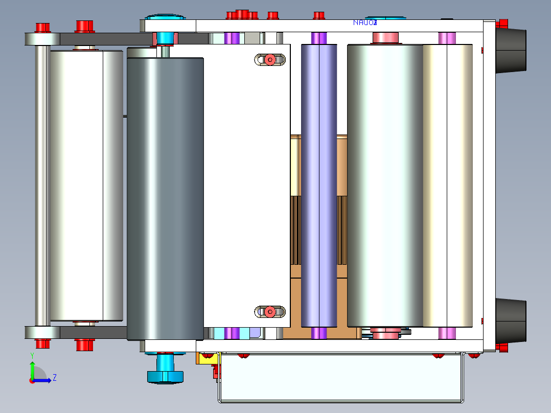2款圆瓶贴标机3d图纸 适应多规格圆瓶、圆管贴标机3d图纸三维模型左视图