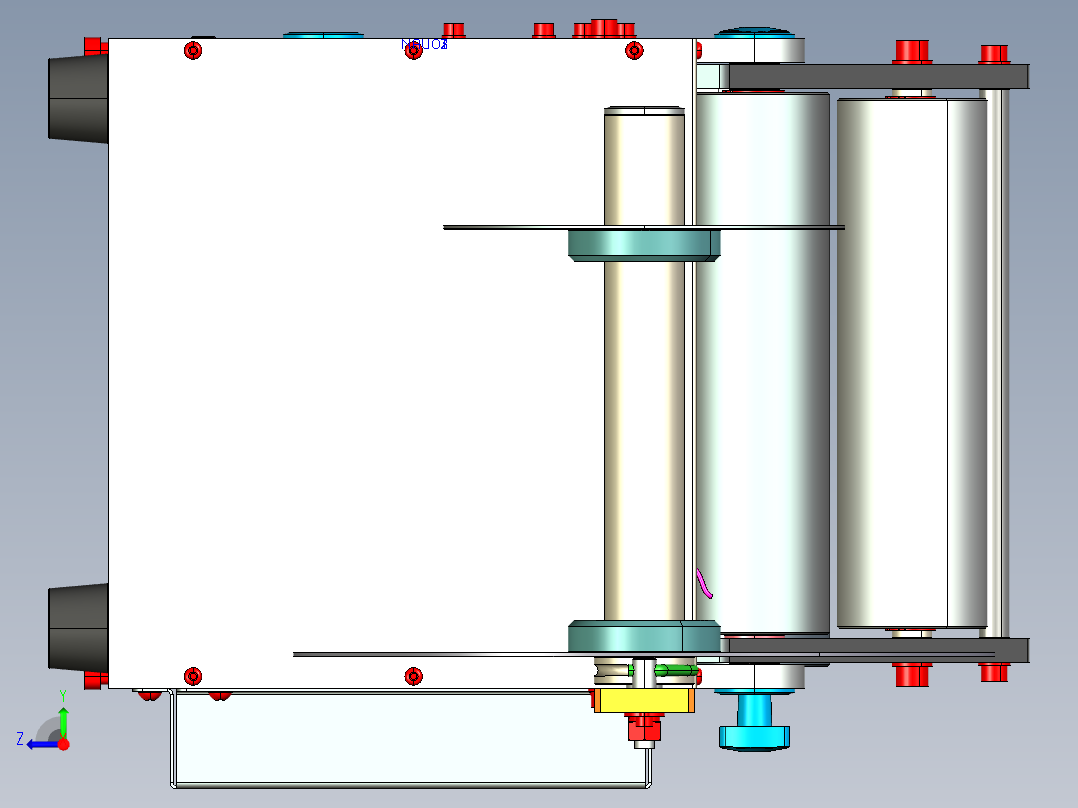 2款圆瓶贴标机3d图纸 适应多规格圆瓶、圆管贴标机3d图纸三维模型右视图