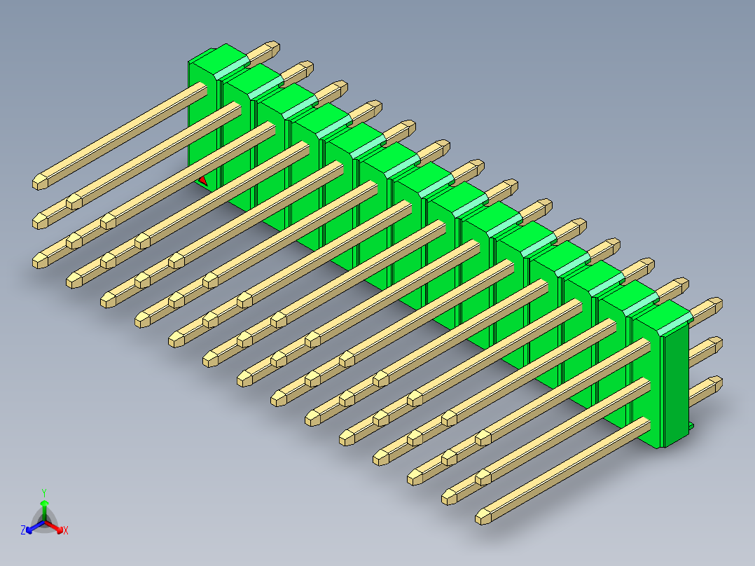 彩色公头100mil（2.54mm）系列-DS1021_green_3x14p_100mil_Type5_rev1.0正等轴测图