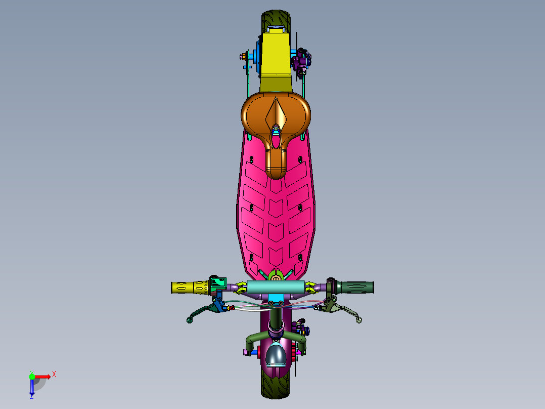 高速越野电动刹带定位踏板车俯视图