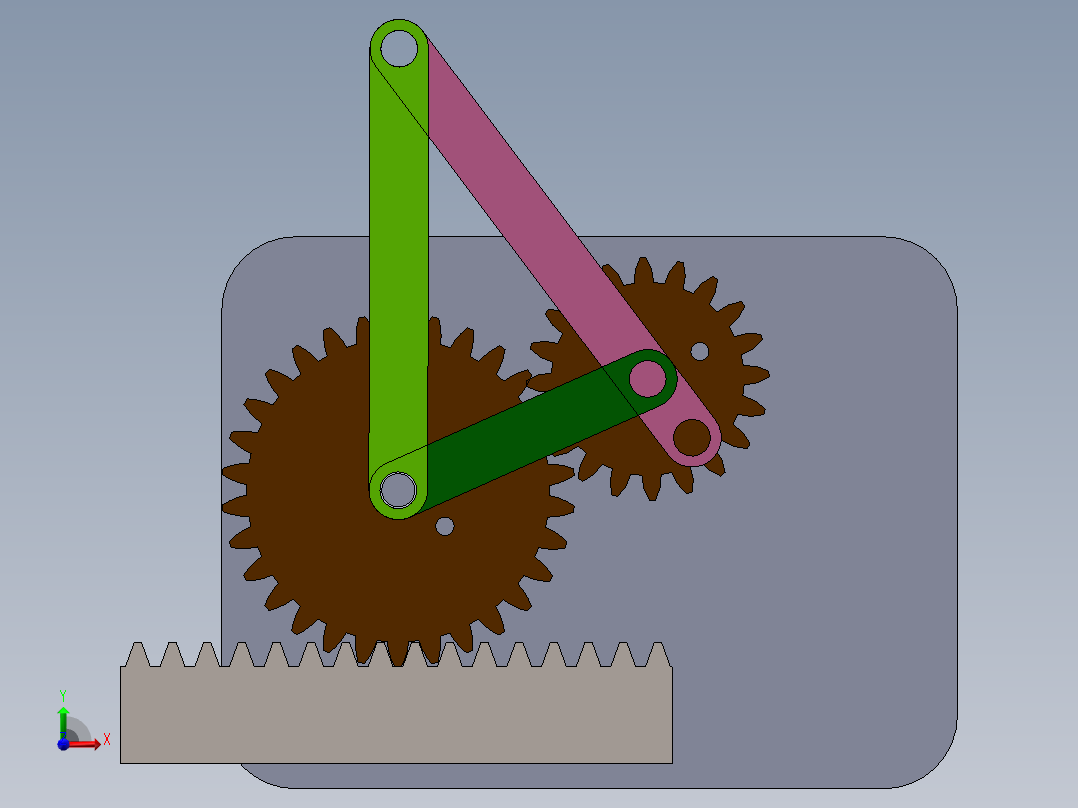 一对齿轮副驱动双摇杆机构前视图