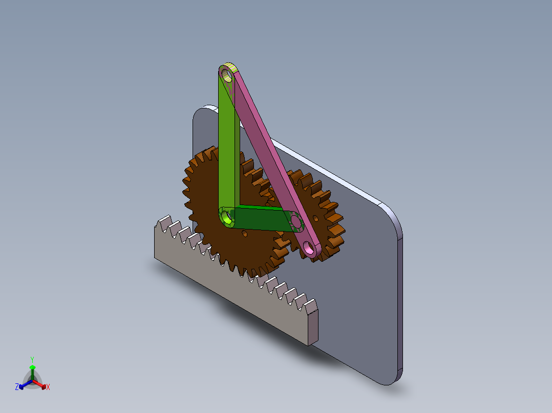 一对齿轮副驱动双摇杆机构正等轴测图