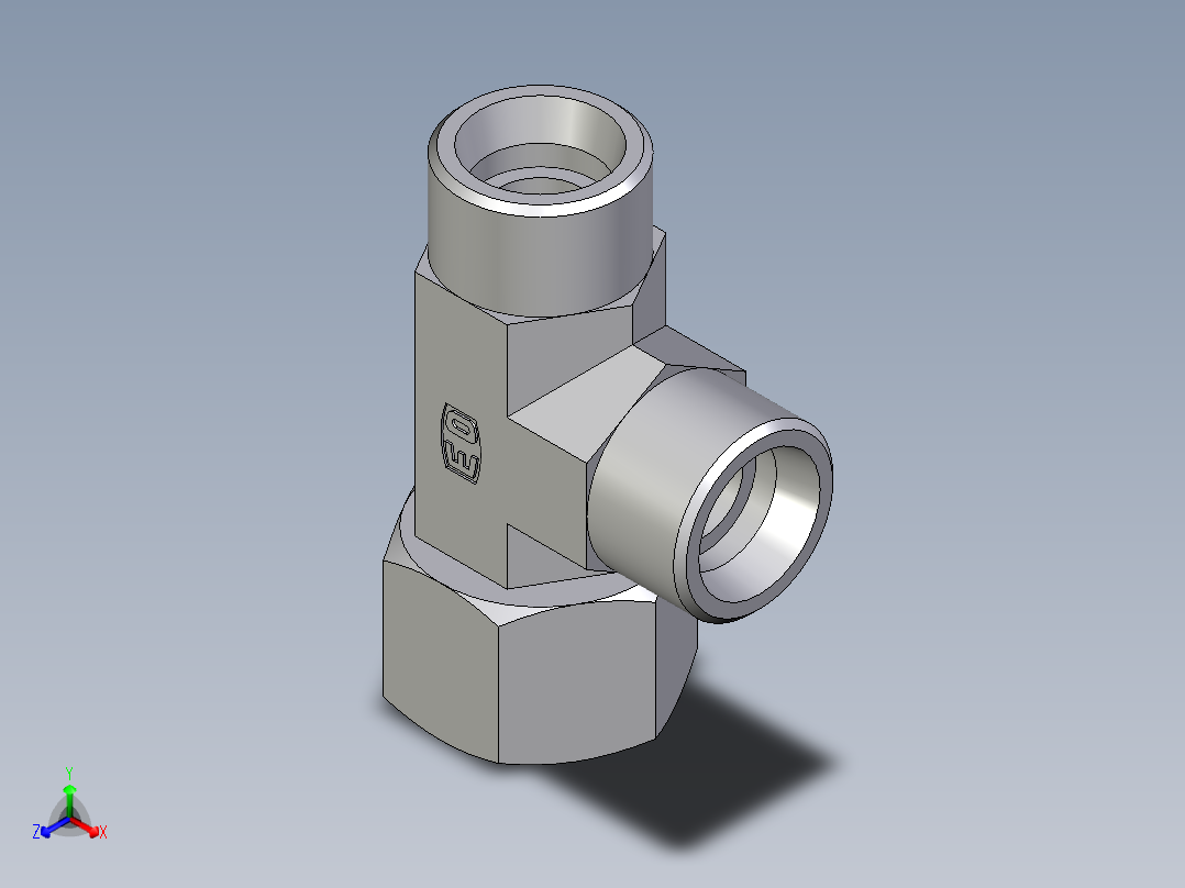 卡套式工业通用硬管接头EO_Swivel_nut_run_tee_EL16SOMDCF正等轴测图