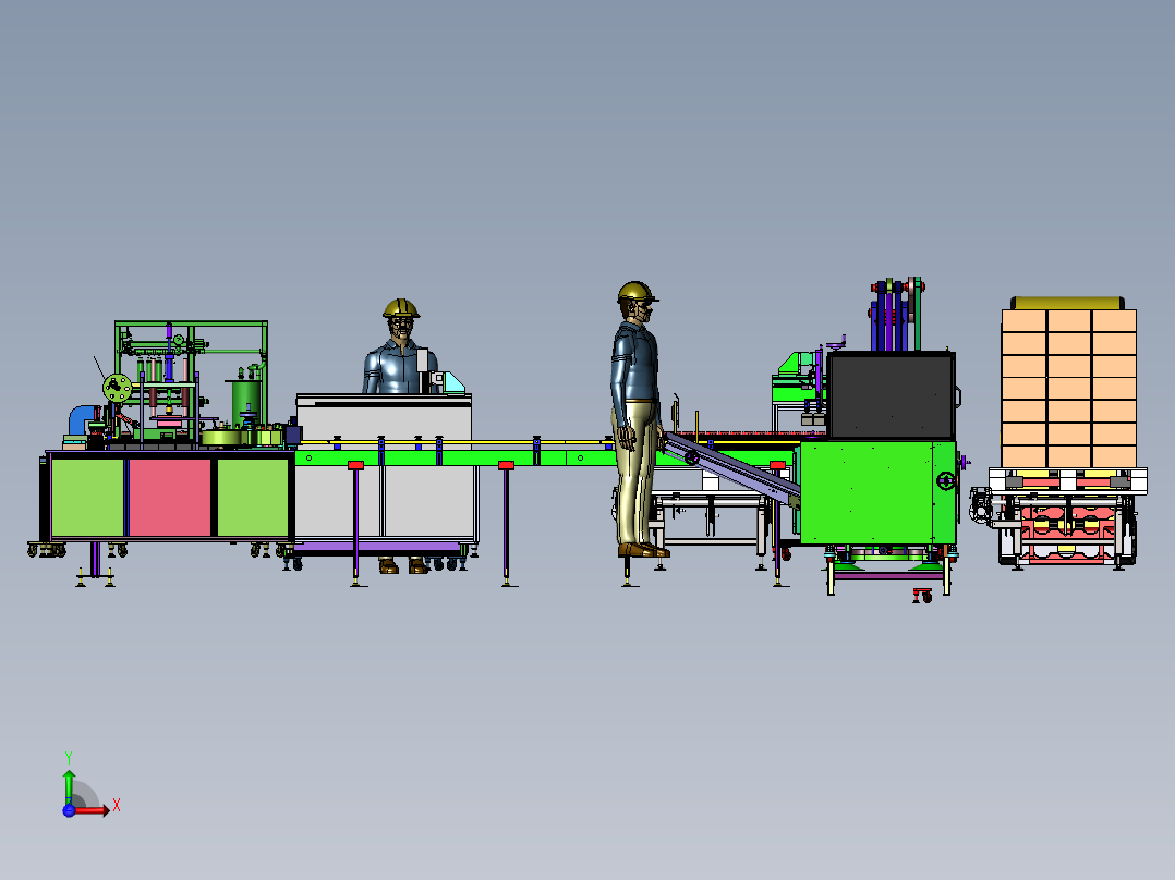 全自动排瓶灌酸灌装自动封口自动贴标签自动折纸箱封纸箱自动搬运码垛流水线1前视图