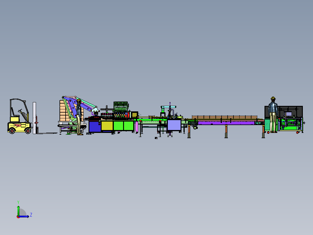 全自动排瓶灌酸灌装自动封口自动贴标签自动折纸箱封纸箱自动搬运码垛流水线1左视图