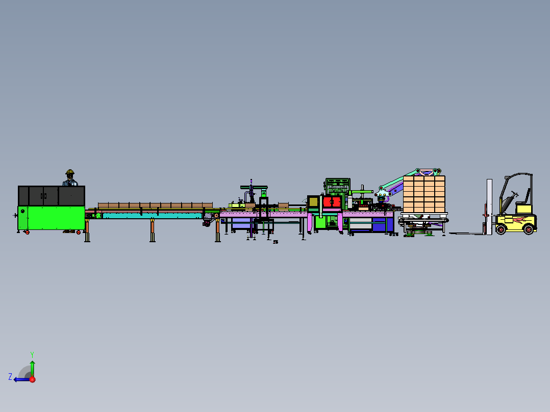 全自动排瓶灌酸灌装自动封口自动贴标签自动折纸箱封纸箱自动搬运码垛流水线1右视图