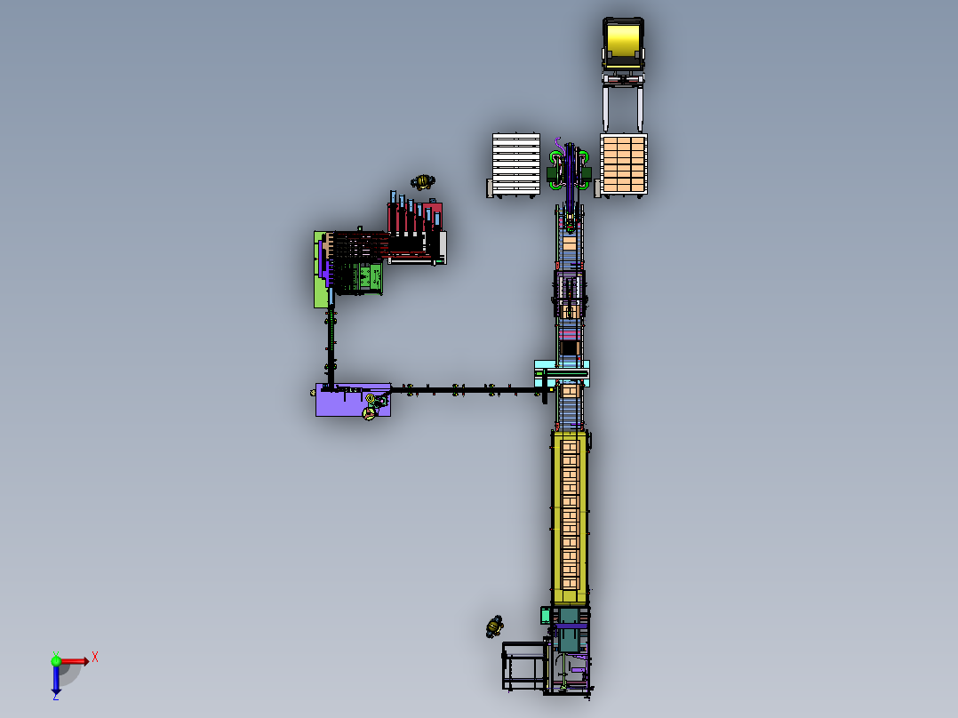 全自动排瓶灌酸灌装自动封口自动贴标签自动折纸箱封纸箱自动搬运码垛流水线1俯视图