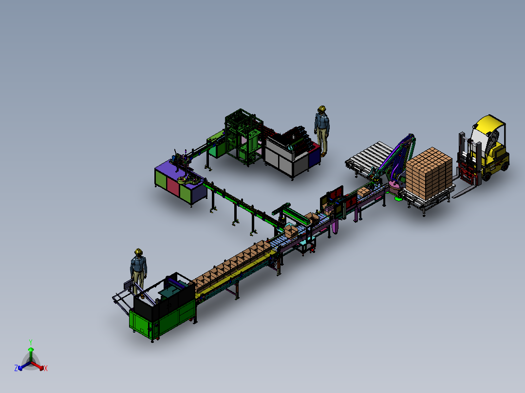 全自动排瓶灌酸灌装自动封口自动贴标签自动折纸箱封纸箱自动搬运码垛流水线1正等轴测图