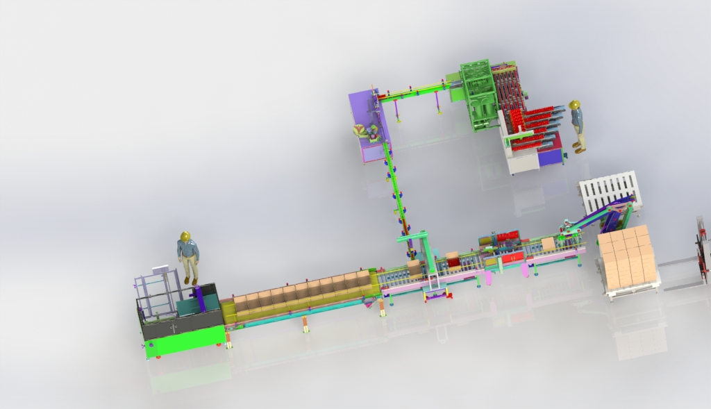 全自动排瓶灌酸灌装自动封口自动贴标签自动折纸箱封纸箱自动搬运码垛流水线1