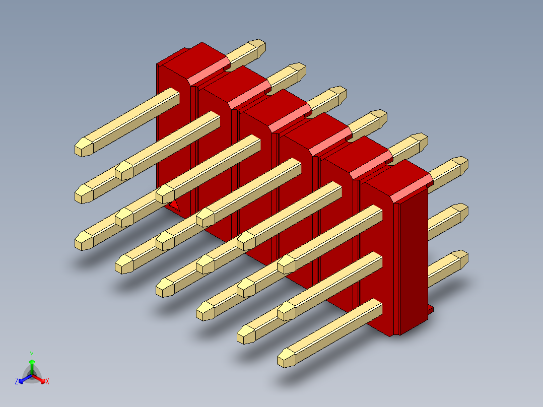 彩色公头100mil（2.54mm）系列-DS1021_red_3x06p_100mil_Type1_rev1.0主视图