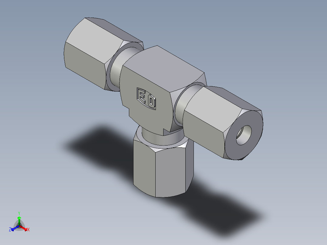 卡套式工业通用硬管接头EO_Union_tee_T04ZLLCF正等轴测图