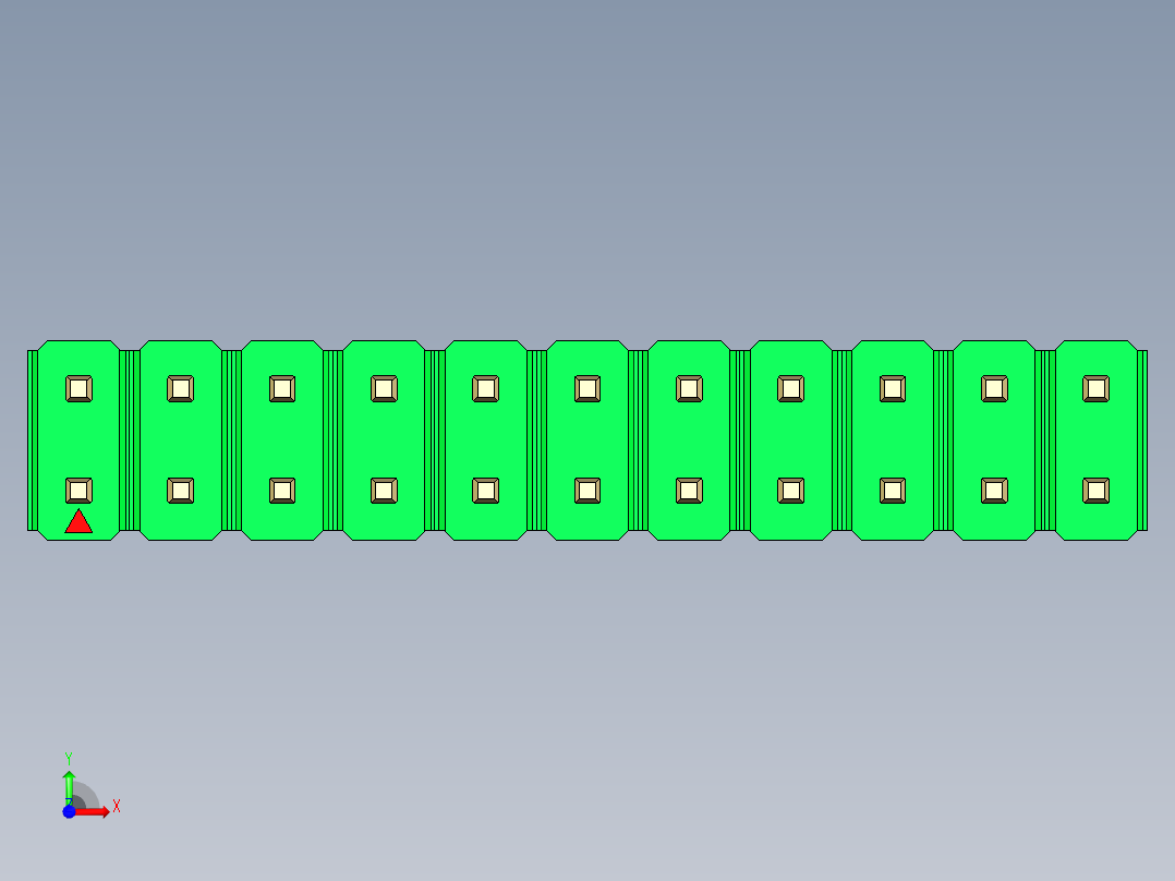 彩色公头100mil（2.54mm）系列-DS1021_green_2x11p_100mil_Type43_rev1.0前视图