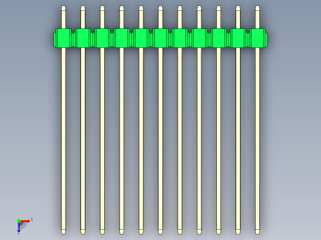 彩色公头100mil（2.54mm）系列-DS1021_green_2x11p_100mil_Type43_rev1.0俯视图