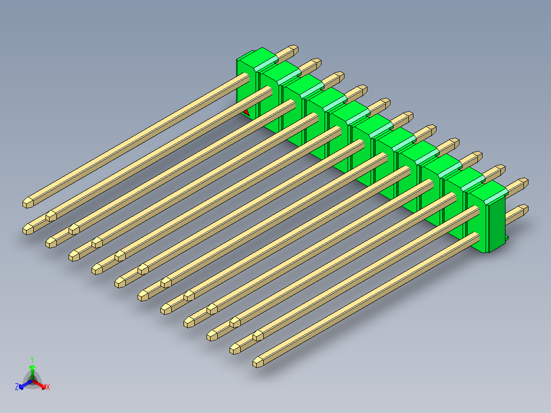 彩色公头100mil（2.54mm）系列-DS1021_green_2x11p_100mil_Type43_rev1.0正等轴测图