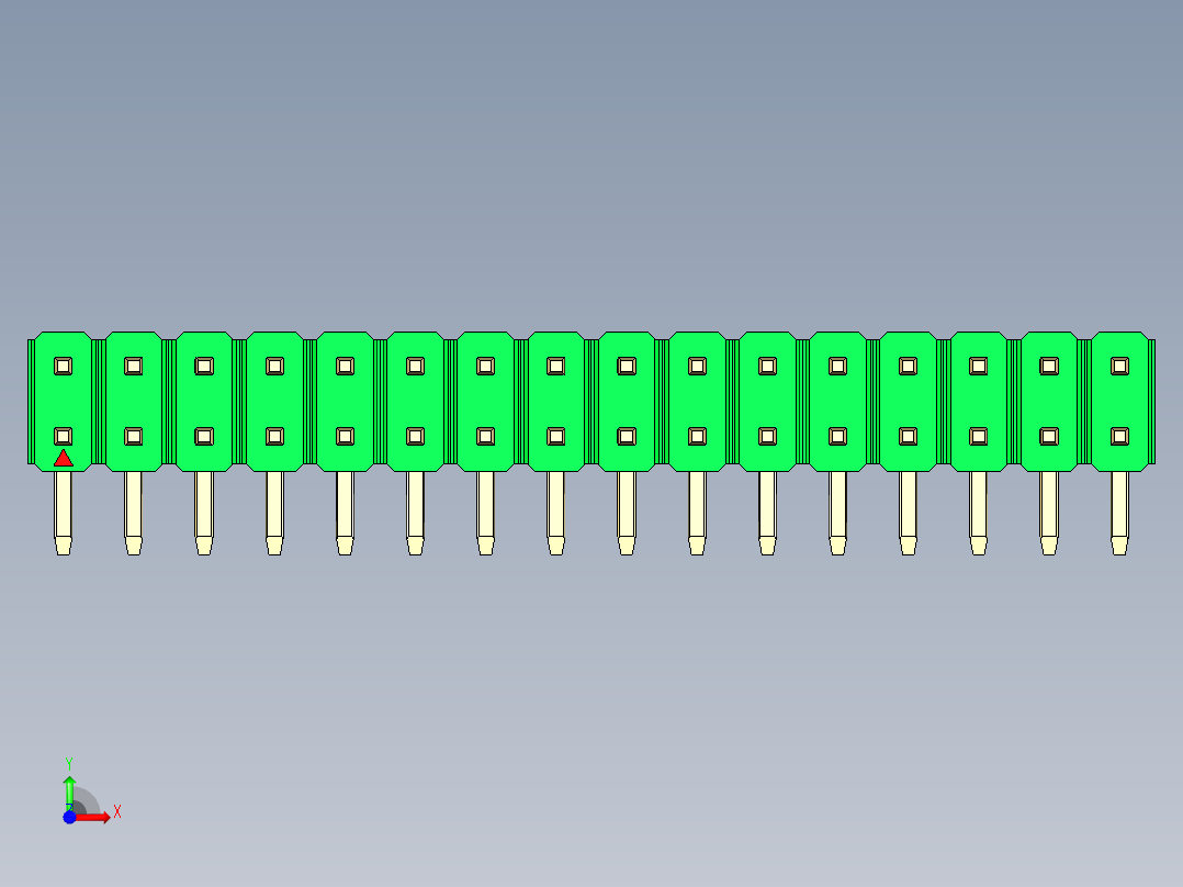 彩色公排针 100mil 2.54mm 系列-DS1022_green_2x16p_100mil_TypeD_rev1.0前视图