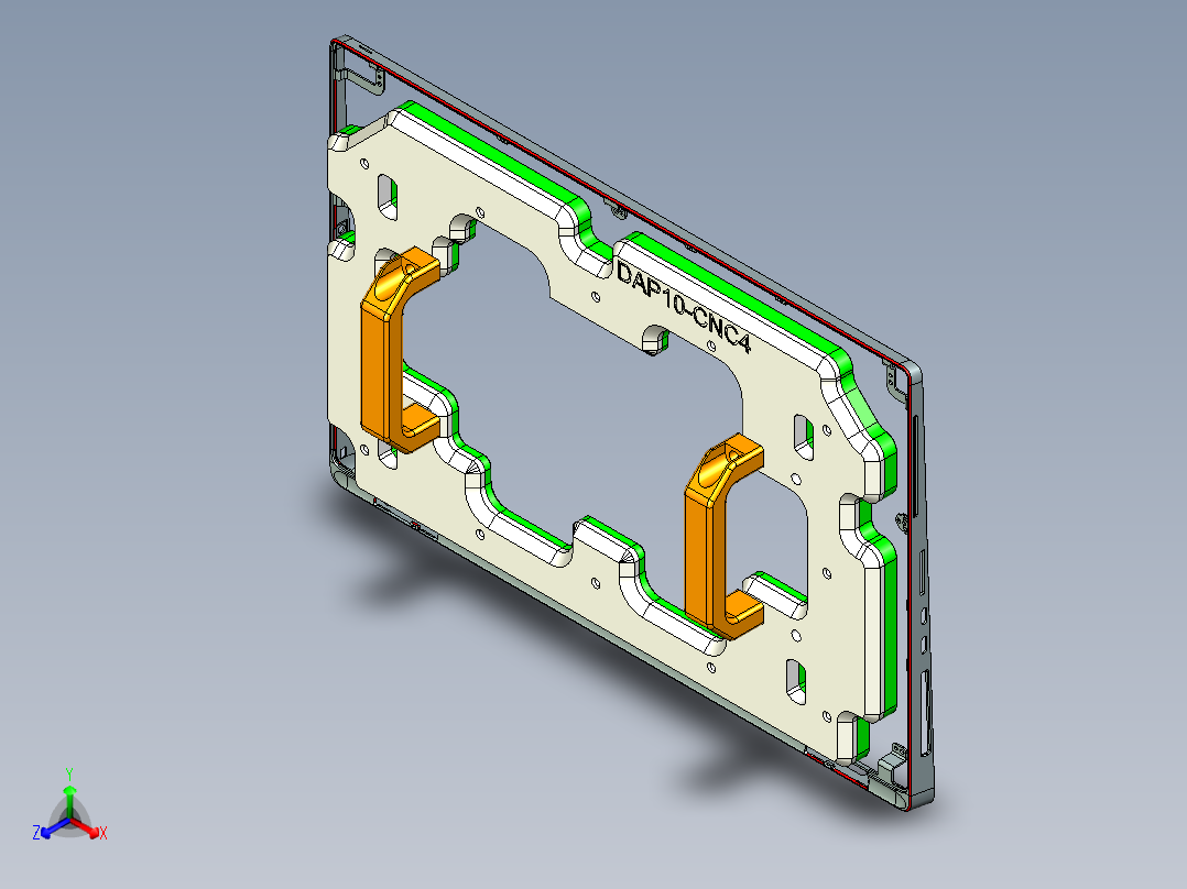 屏幕金属外壳铣废料落料CNC编程程序模型正等轴测图