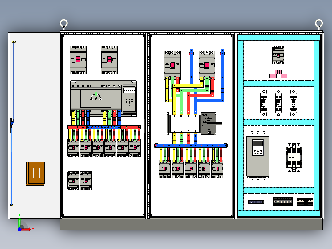 三柜组装双电源软启动旁路控制柜 55313前视图