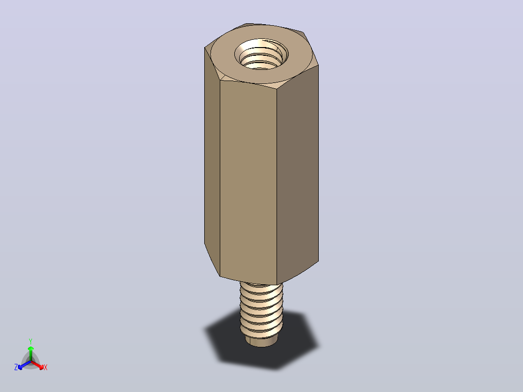M2.5 x 5mm A-F x ST2-2x12mm六角自攻外螺纹-内螺纹，无根切主视图