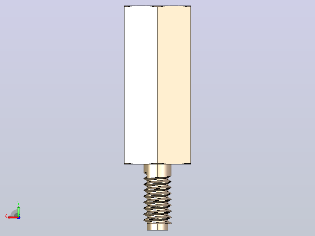 M2.5 x 5mm A-F x ST2-2x12mm六角自攻外螺纹-内螺纹，无根切后视图