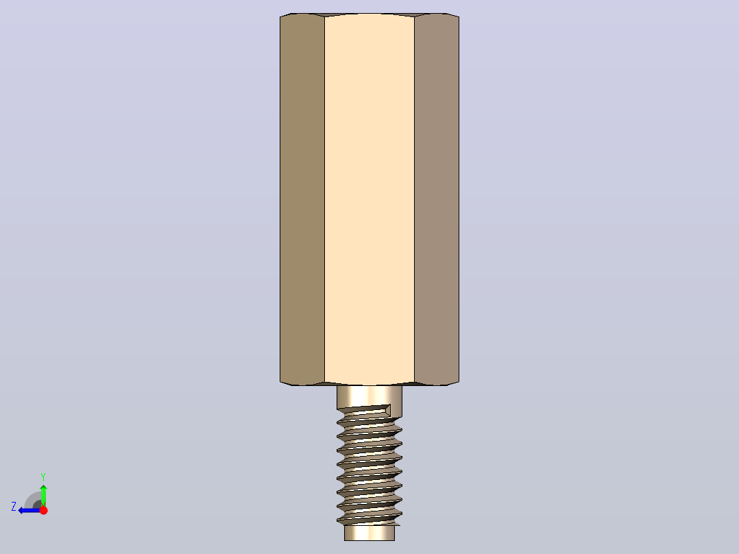 M2.5 x 5mm A-F x ST2-2x12mm六角自攻外螺纹-内螺纹，无根切右视图