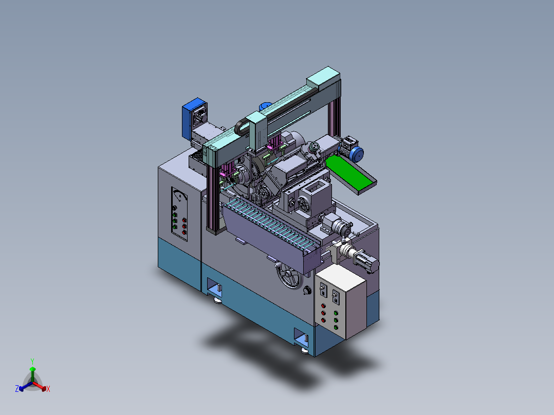 无心磨龙门式送料机正等轴测图