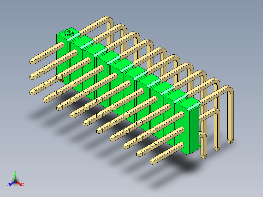 彩色公排针 100mil 2.54mm 系列-DS1022_green_3x10p_100mil_TypeD_rev1.0主视图