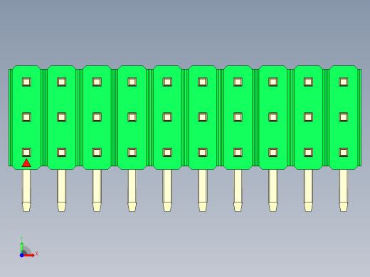 彩色公排针 100mil 2.54mm 系列-DS1022_green_3x10p_100mil_TypeD_rev1.0前视缩略图