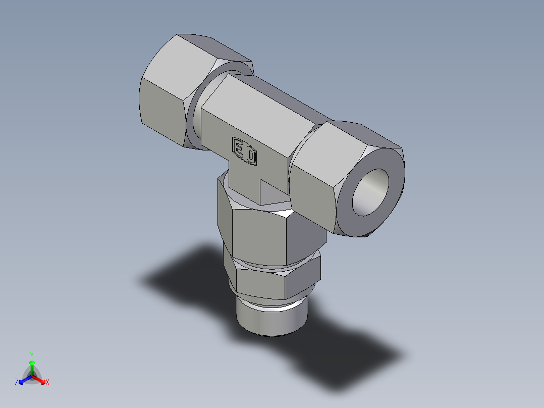 卡套式工业通用硬管接头EO_Assembled_adjustable_standpipe_branch_tee_EVT16SM71主视图